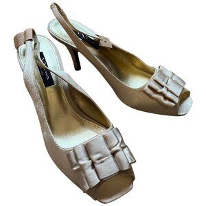 Nina New York 3.5" Beige Slingback Stiletto Sz 10 Women Basic Nude Peep Toe Dres